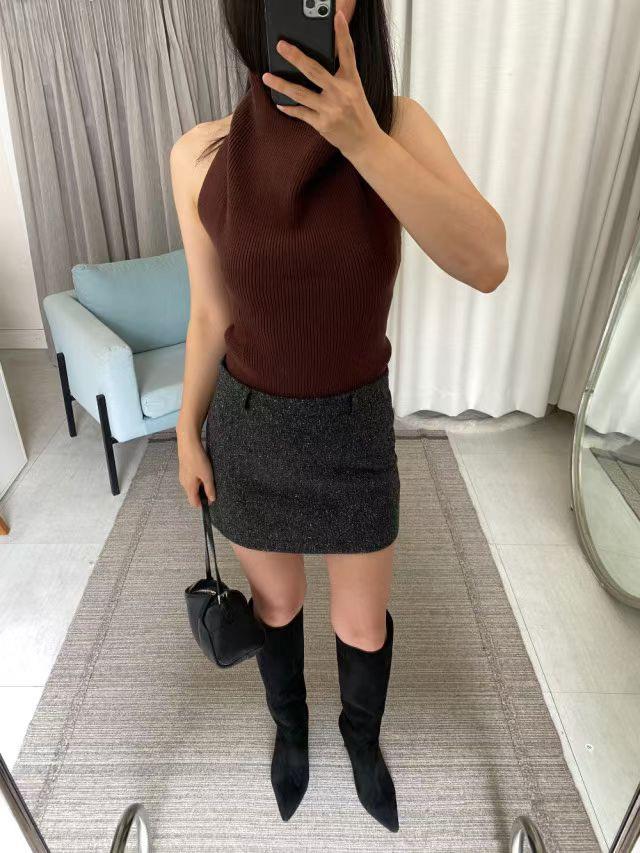 寬鬆高領美背坑條背心